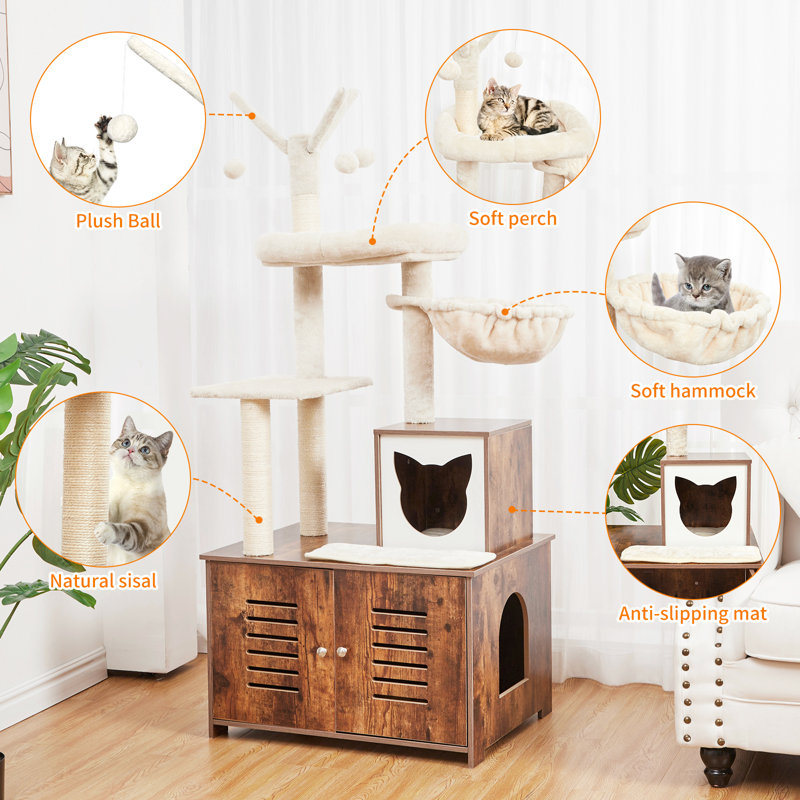 Tucker Murphy Pet Cat Tree With Litter Box Enclosure 2 In 1 Cat Tower